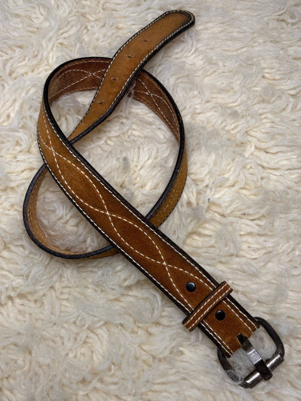 Men's Brown Suede Belt with Contrast Stitching
